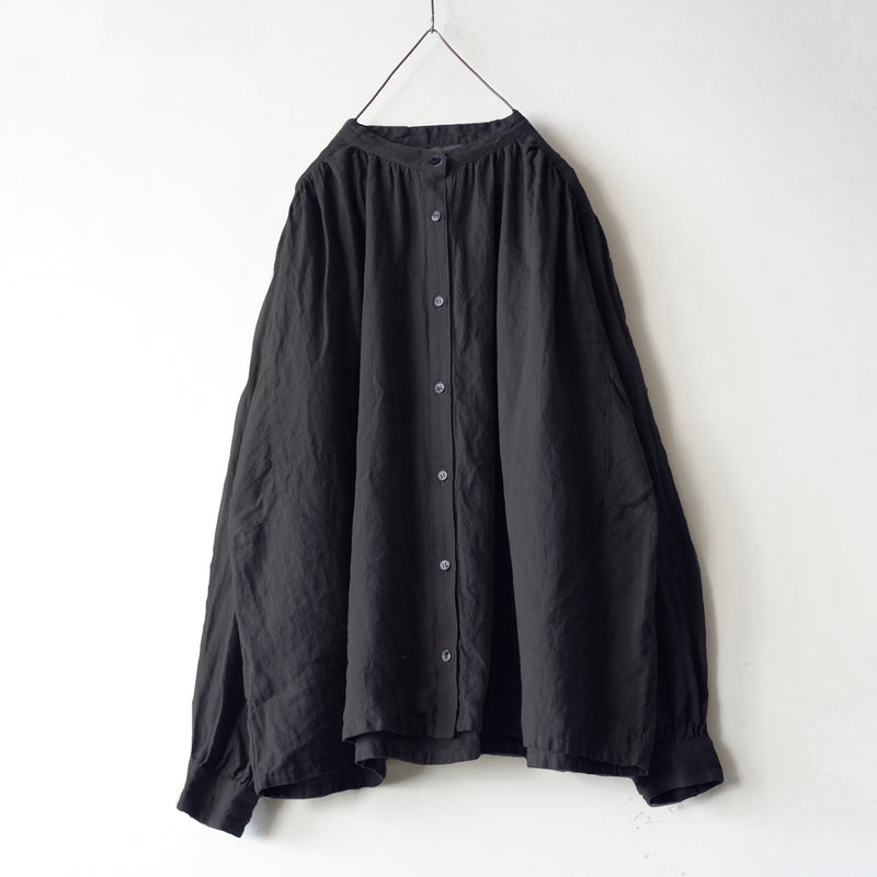 Women's Linen Round Neck Shirt - Black