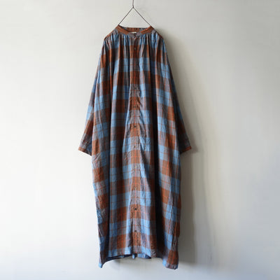 Women's Cotton/Linen Round Neck Dress - Blue Check