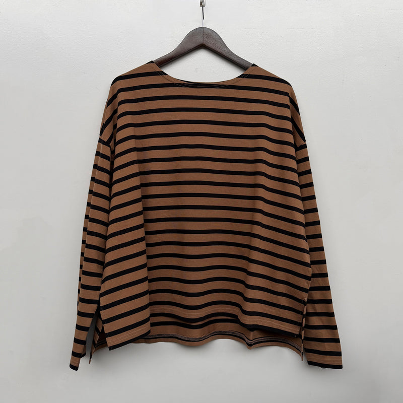 Women's Cotton Boatneck Top - Mocha/Black