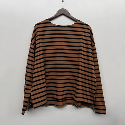 Women's Cotton Boatneck Top - Mocha/Black