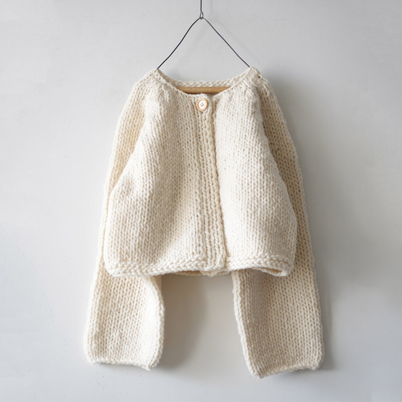 Women's Hand Knit Wool Pelu Cardigan - White