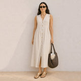 Women's Linen Reversible Button Dress - Piedra