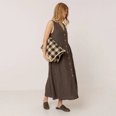 Women's Linen Reversible Button Dress - Carbon