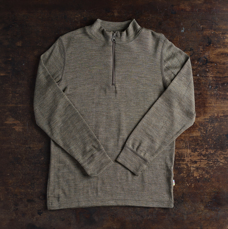 Kids Merino Wool/Silk Half Zip Top - Ash