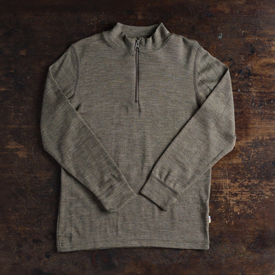 Kids Merino Wool/Silk Half Zip Top - Ash