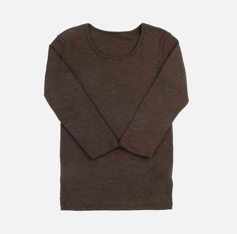Women's Merino Wool Rib 3/4 Sleeve Top - Ash Melange