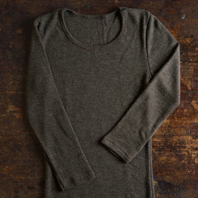 Women's Merino Wool Rib 3/4 Sleeve Top - Ash Melange