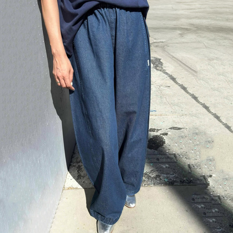 Women's Cotton Parachute Pants - Denim Blue