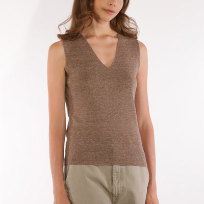 Women's Linen/Cotton Fiona Sleeveless Top - Brown