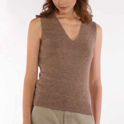 Women's Linen/Cotton Fiona Sleeveless Top - Brown