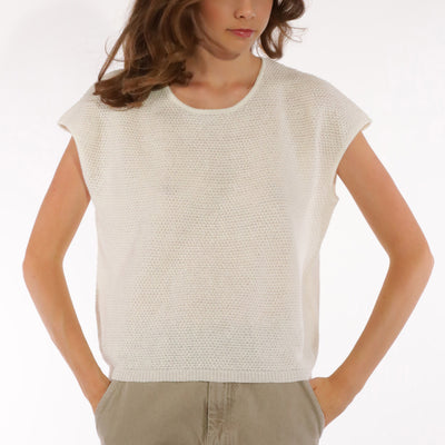 Women's Linen/Cotton Gladys Short Sleeve Top - Off White