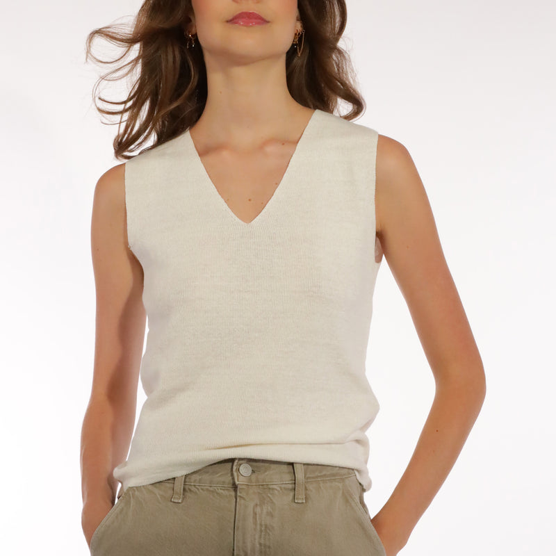 Women's Linen/Cotton Fiona Sleeveless Top - Off White