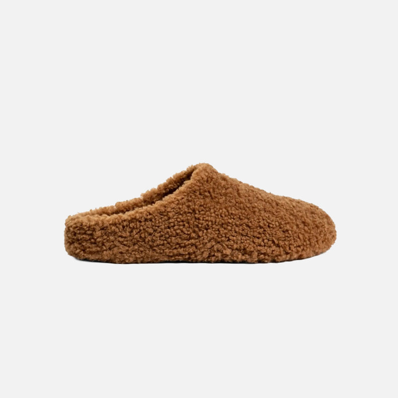 Women's Lambskin Open Heel Slippers - Caramel
