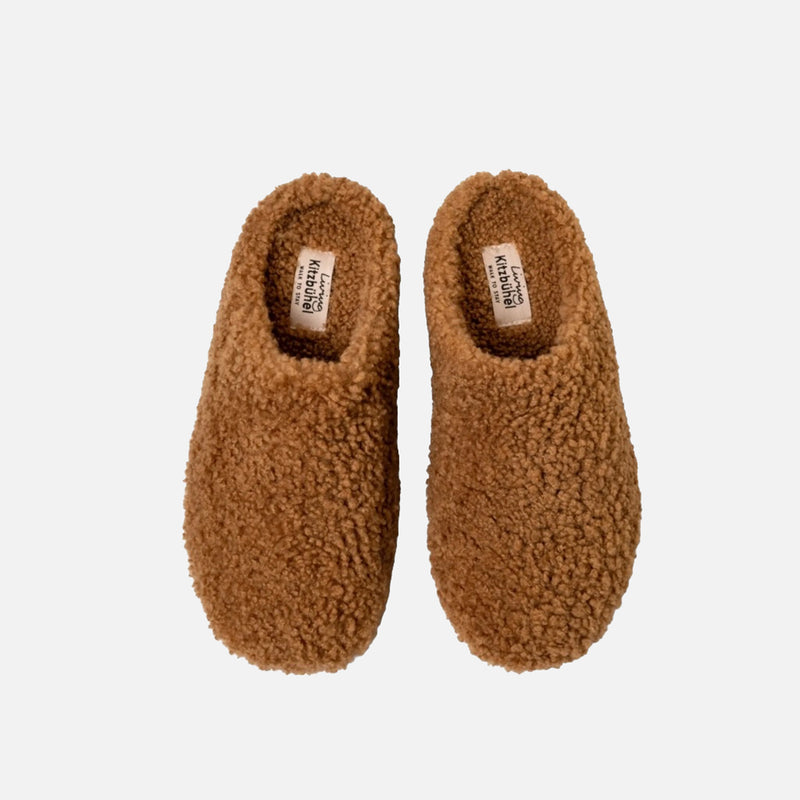 Women's Lambskin Open Heel Slippers - Caramel