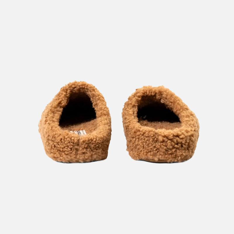 Women's Lambskin Open Heel Slippers - Caramel