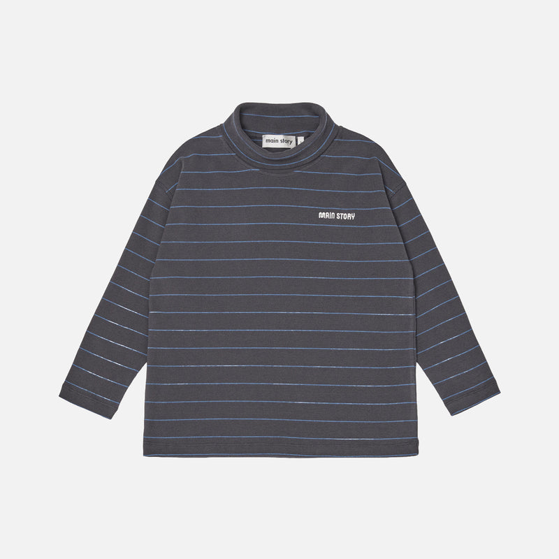 Kids Cotton Rib Roll Neck Top - Phantom Stripe