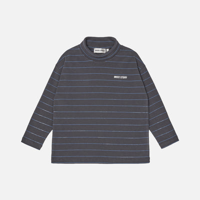 Kids Cotton Rib Roll Neck Top - Phantom Stripe