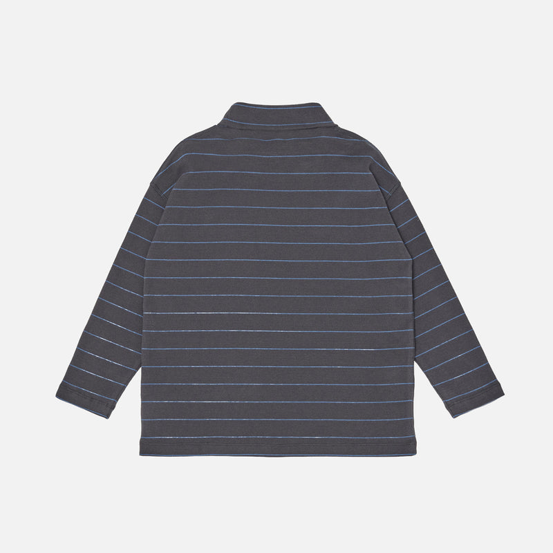 Kids Cotton Rib Roll Neck Top - Phantom Stripe