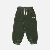 Kids Cotton Velour Balloon Pants - Dark Green
