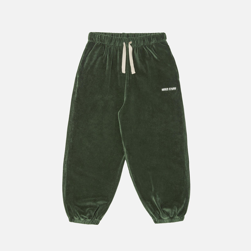 Kids Cotton Velour Balloon Pants - Dark Green