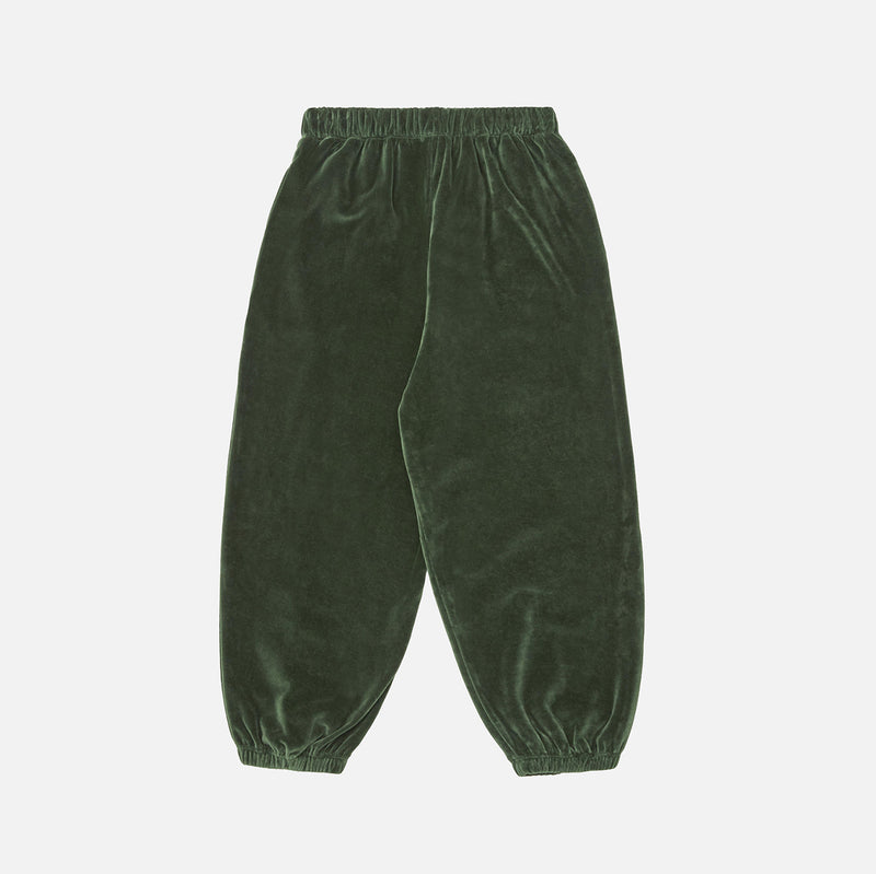 Kids Cotton Velour Balloon Pants - Dark Green