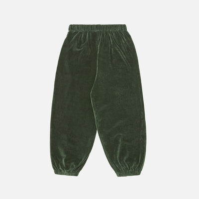 Kids Cotton Velour Balloon Pants - Dark Green