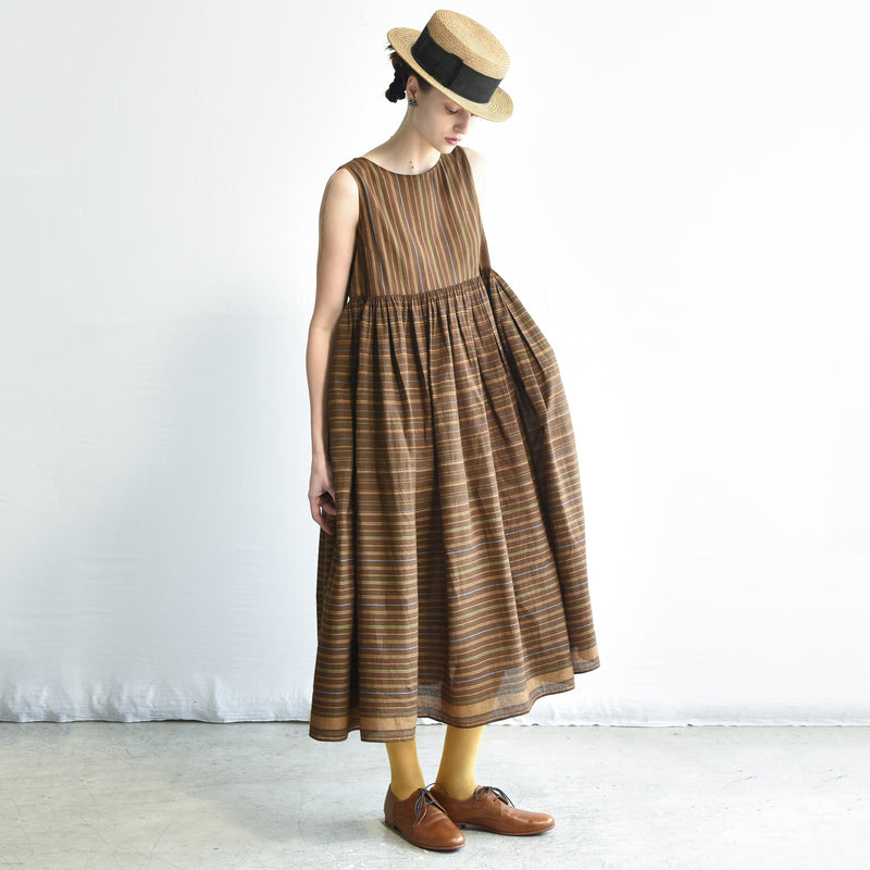 Women's Handloomed Cotton Yuki Dress - Brown Stripe