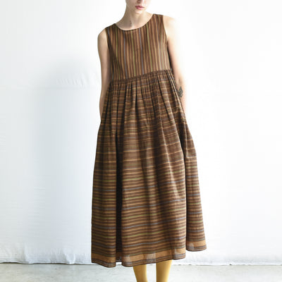 Women's Handloomed Cotton Yuki Dress - Brown Stripe