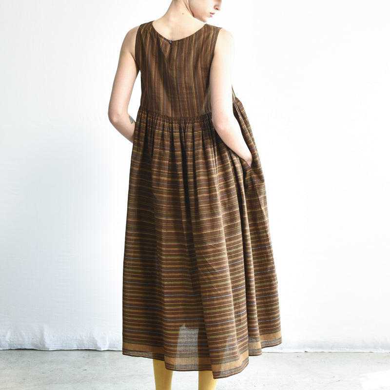 Women's Handloomed Cotton Yuki Dress - Brown Stripe
