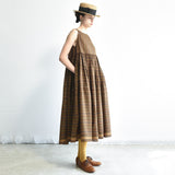 Women's Handloomed Cotton Yuki Dress - Brown Stripe