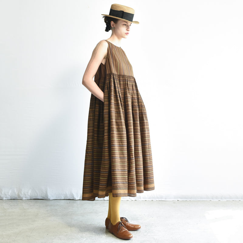 Women's Handloomed Cotton Yuki Dress - Brown Stripe
