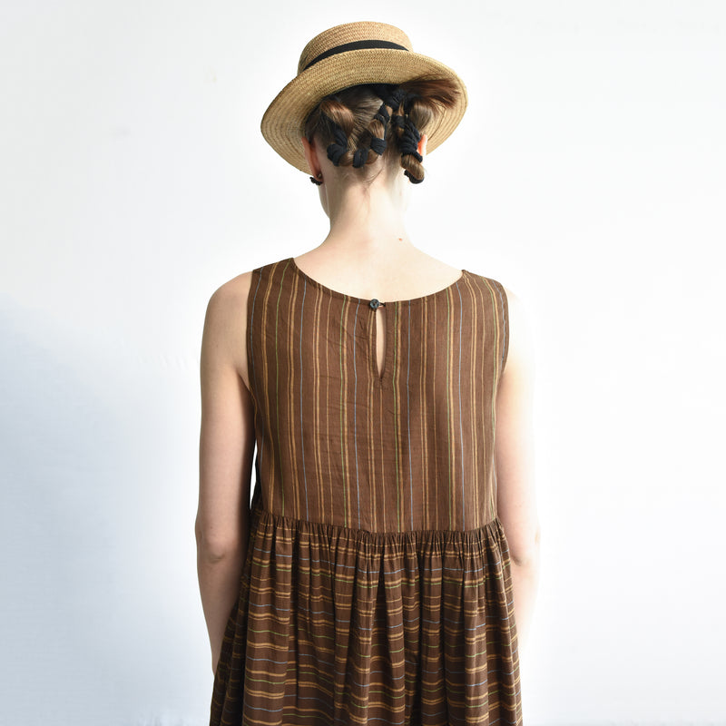 Women's Handloomed Cotton Yuki Dress - Brown Stripe