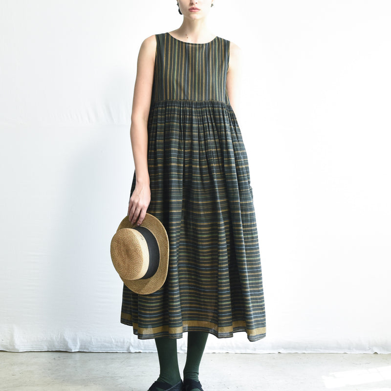 Women's Handloomed Cotton Yuki Dress - Ash Stripe