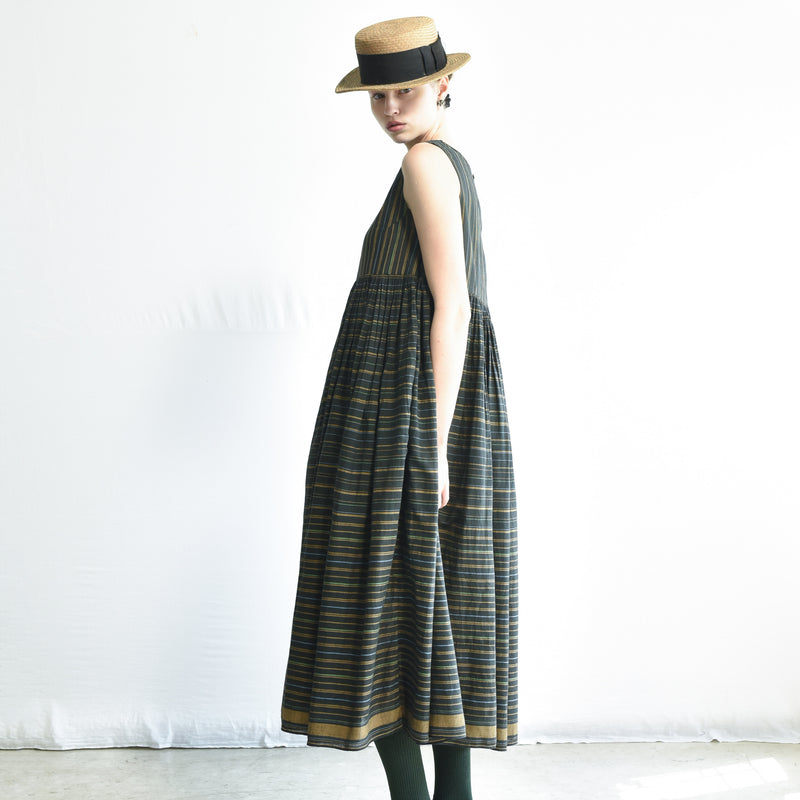 Women's Handloomed Cotton Yuki Dress - Ash Stripe