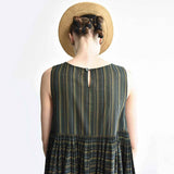 Women's Handloomed Cotton Yuki Dress - Ash Stripe