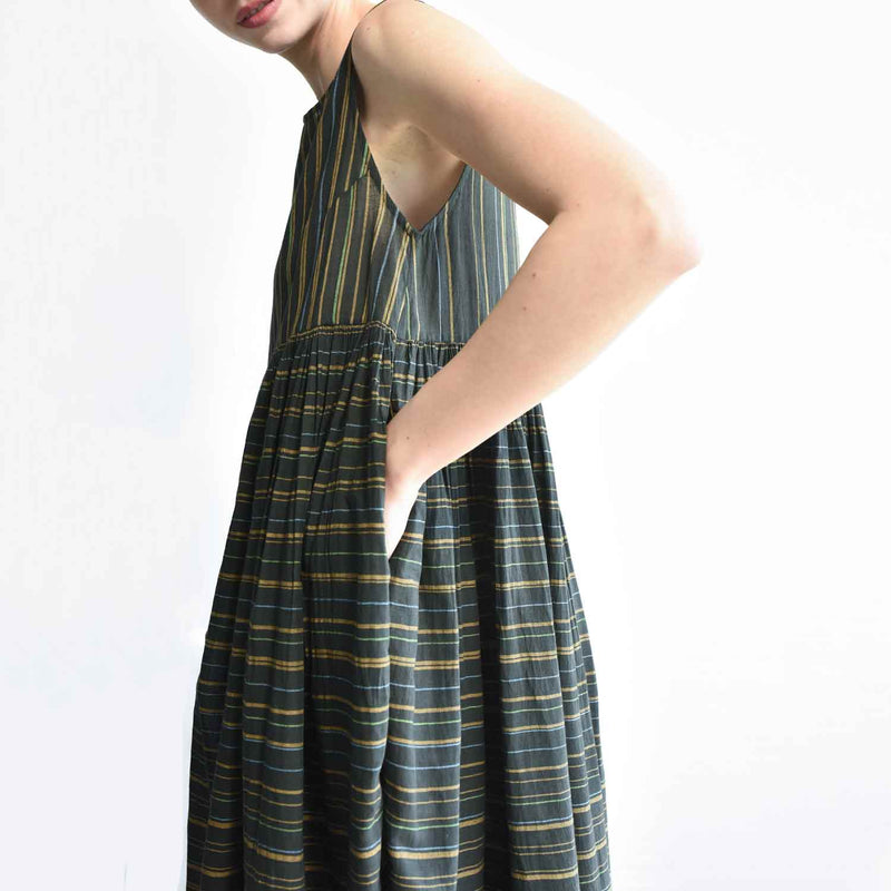 Women's Handloomed Cotton Yuki Dress - Ash Stripe