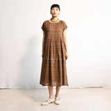 Women's Handloomed Cotton Kasumi Dress - Brown Stripe