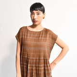 Women's Handloomed Cotton Kasumi Dress - Brown Stripe