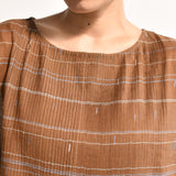 Women's Handloomed Cotton Kasumi Dress - Brown Stripe
