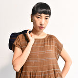 Women's Handloomed Cotton Kasumi Dress - Brown Stripe