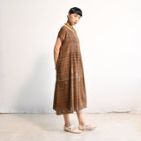 Women's Handloomed Cotton Kasumi Dress - Brown Stripe