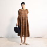 Women's Handloomed Cotton Kasumi Dress - Brown Stripe