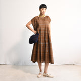 Women's Handloomed Cotton Kasumi Dress - Brown Stripe