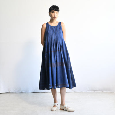 Women's Handloomed Cotton Mahdi Dress - Cornflower Blue