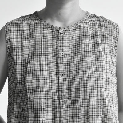 Women's Handloomed Cotton Nori Dress - Sepia Check