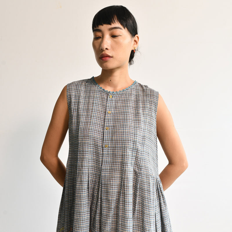 Women's Handloomed Cotton Nori Dress - Sepia Check