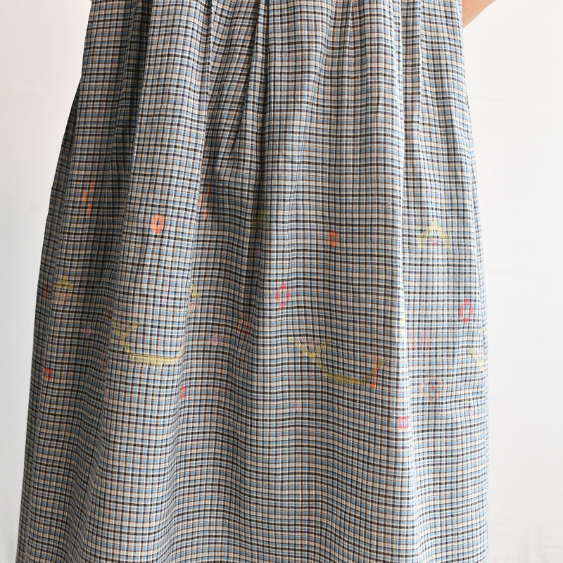 Women's Handloomed Cotton Nori Dress - Sepia Check