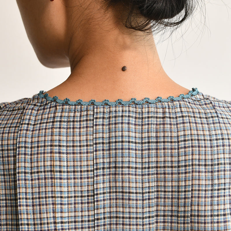 Women's Handloomed Cotton Nori Dress - Sepia Check