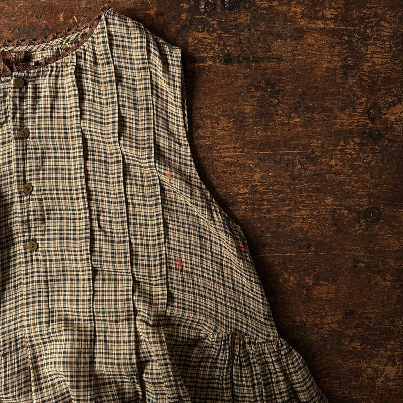 Women's Handloomed Cotton Nori Dress - Sepia Check