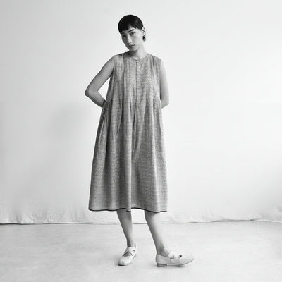 Women's Handloomed Cotton Nori Dress - Sepia Check